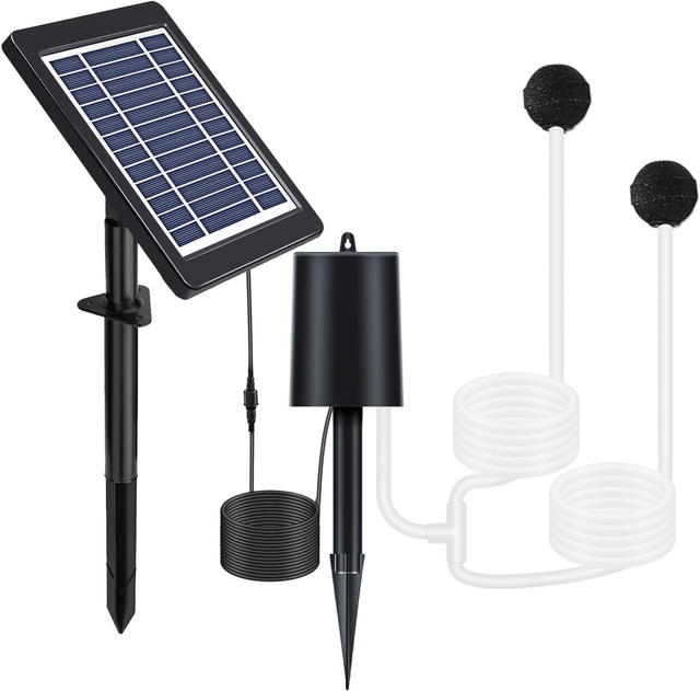 4W Solar Pond Aerator Kit with Air Hose Stone 3 Modes Bubble Control for Small Fish Ponds Stock Tanks Night Use
