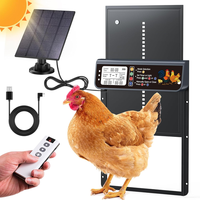 Solar Automatic Chicken Coop Door LCD Timer Light Sensor Remote Control Anti Pinch Al Alloy Poultry Farm Accessory