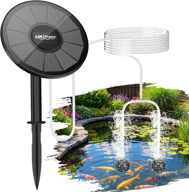 Three Watt Solar Water Oxygenator 2200mAh Battery Two Modes Air Stones Integrated Round Panel Pond Pump Fishing Garden