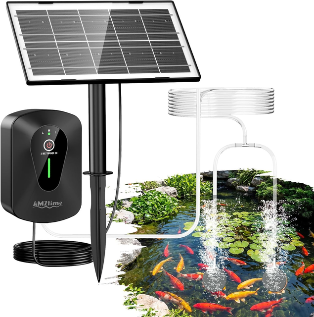Efficient Solar Oxygen Pump 4.5W 2200Mah Battery Three Modes Two Air Stones Small Garden Pond Aquarium Fish Tank