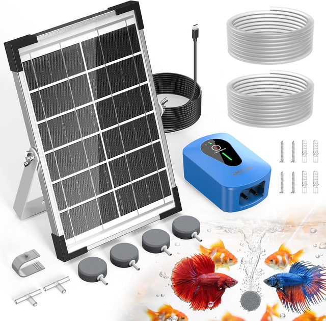 Battery Solar Oxygen Pump Eight Watt Double Three Modes Four Air Stones Pond Garden Aerator Kit Hydroponic Water